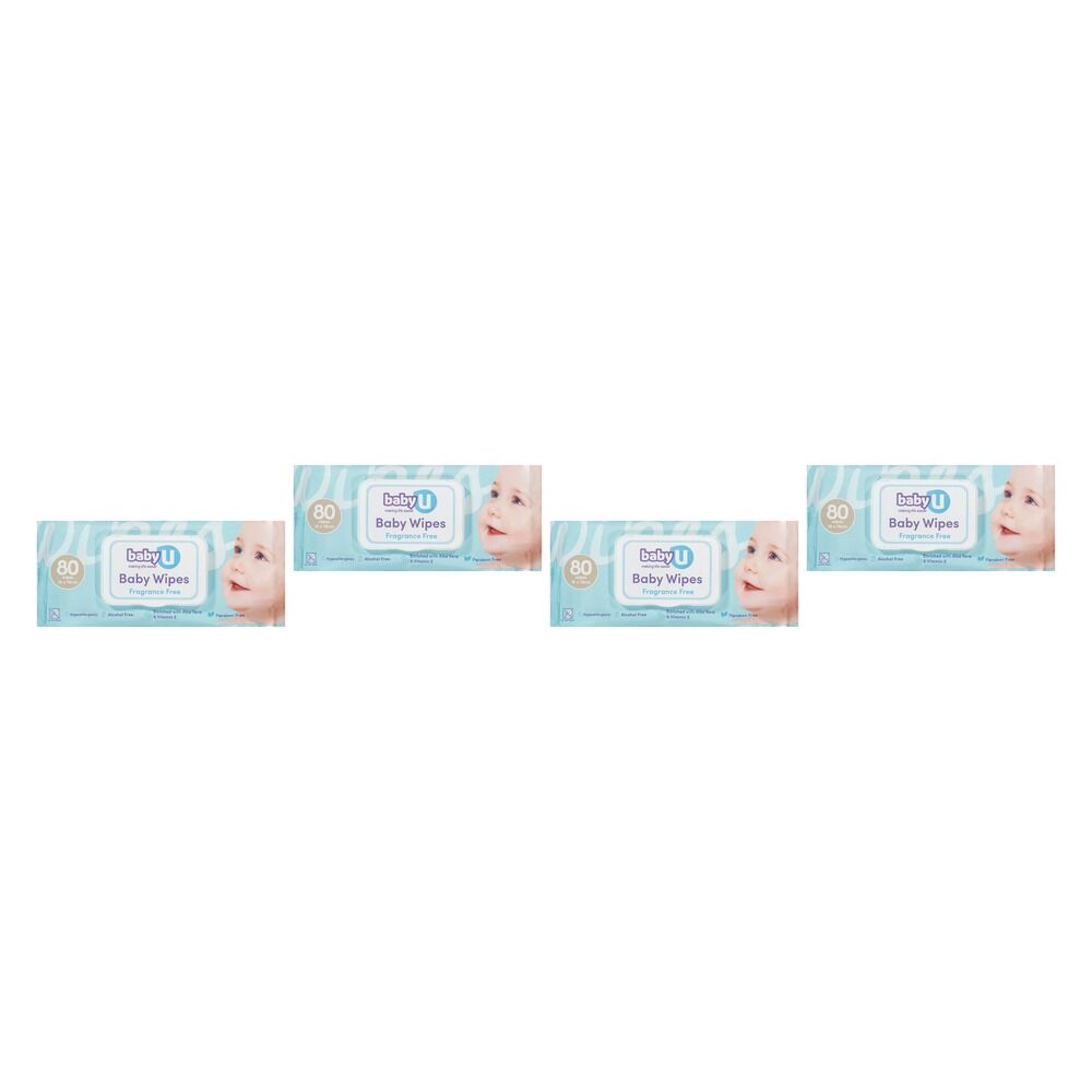 Baby U Baby Wipes Fragrance Free 80 Wipes Pack of 4