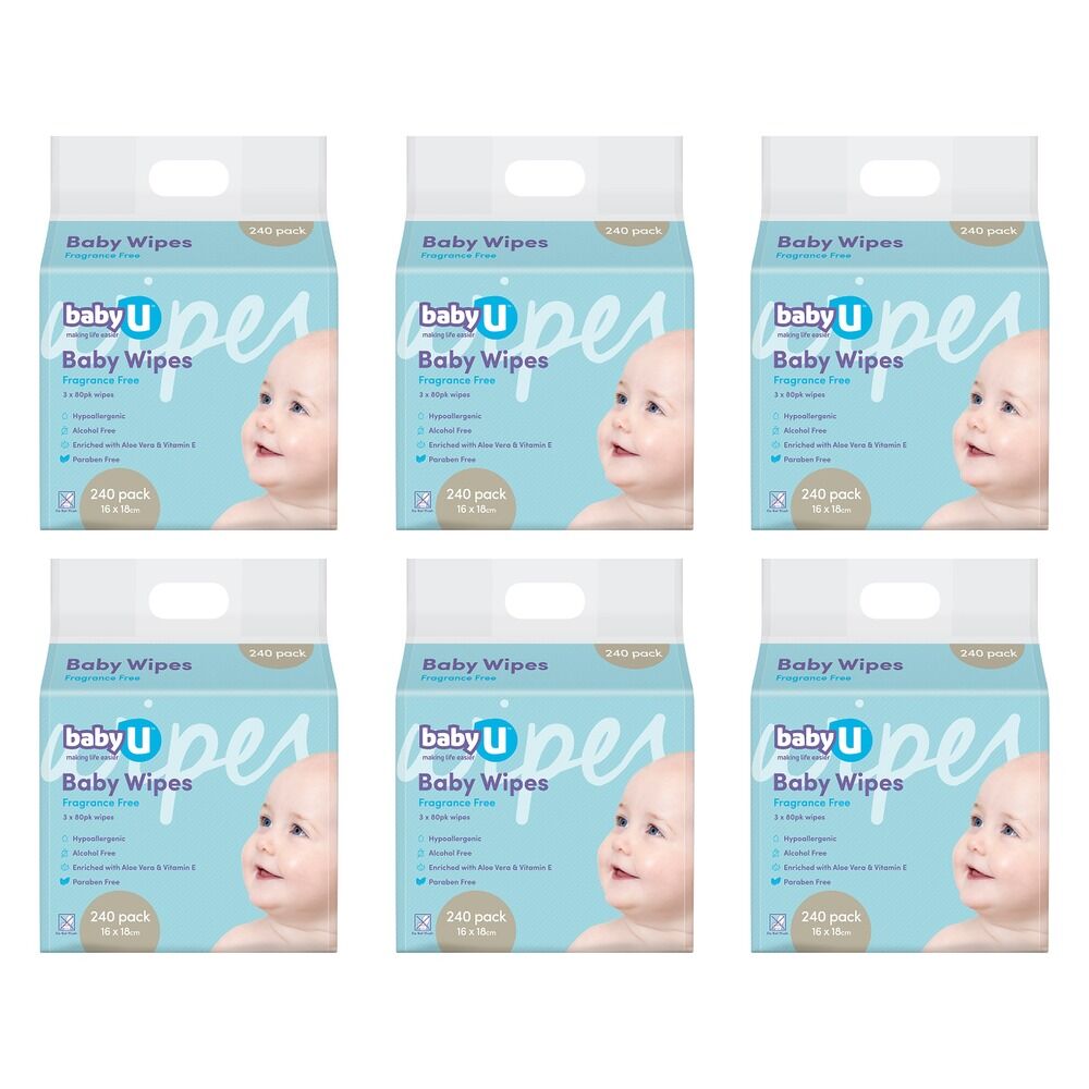 Baby U Baby Wipes Fragrance Free 240 Wipes Pack of 6