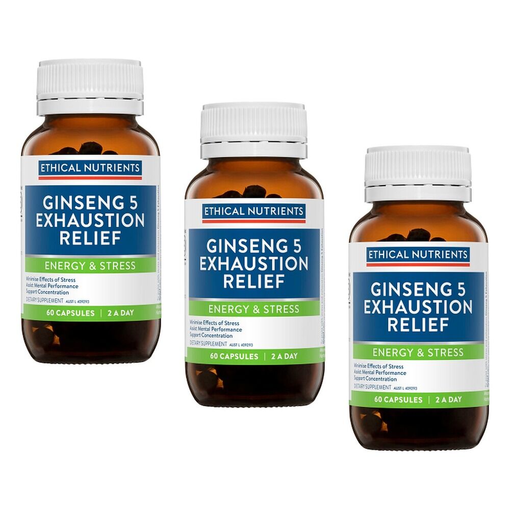 Ethical Nutrients Ginseng 5 Exhaustion Relief Capsules 60 Pack Bundle of 3