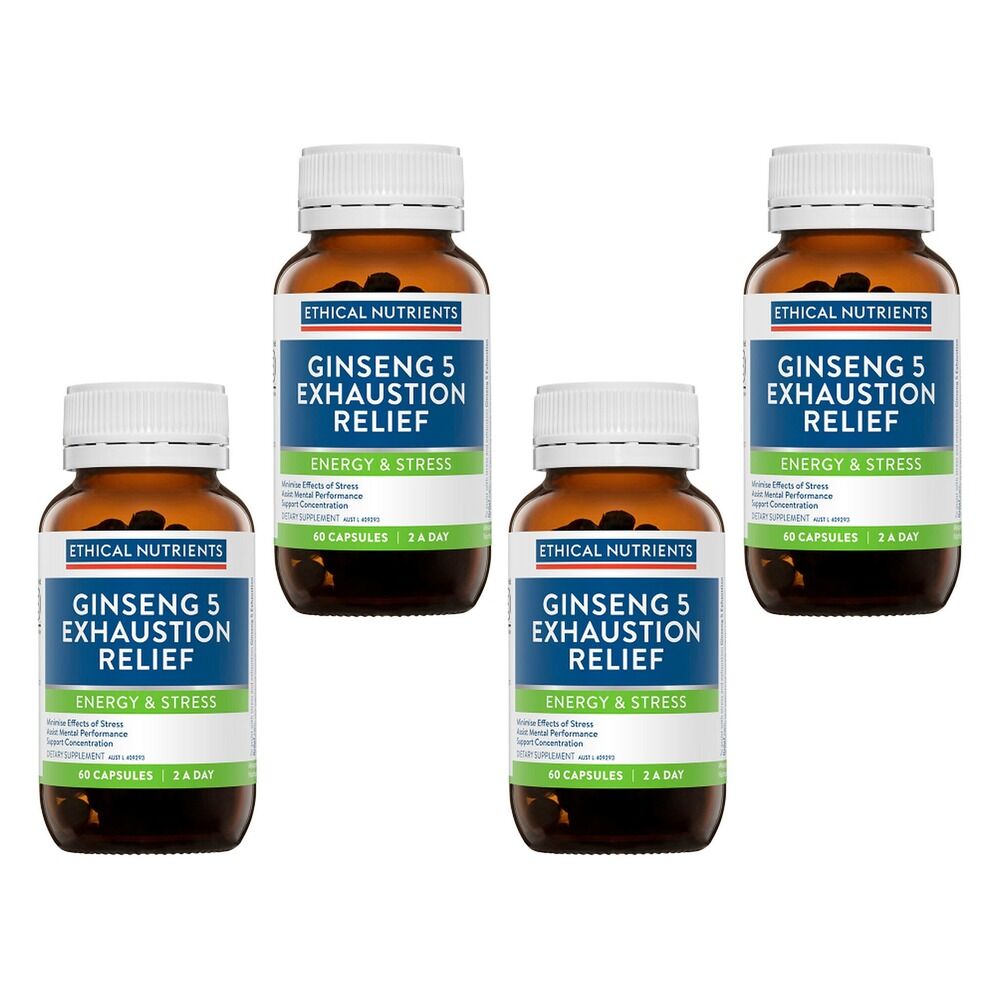 Ethical Nutrients Ginseng 5 Exhaustion Relief Capsules 60 Pack Bundle of 4