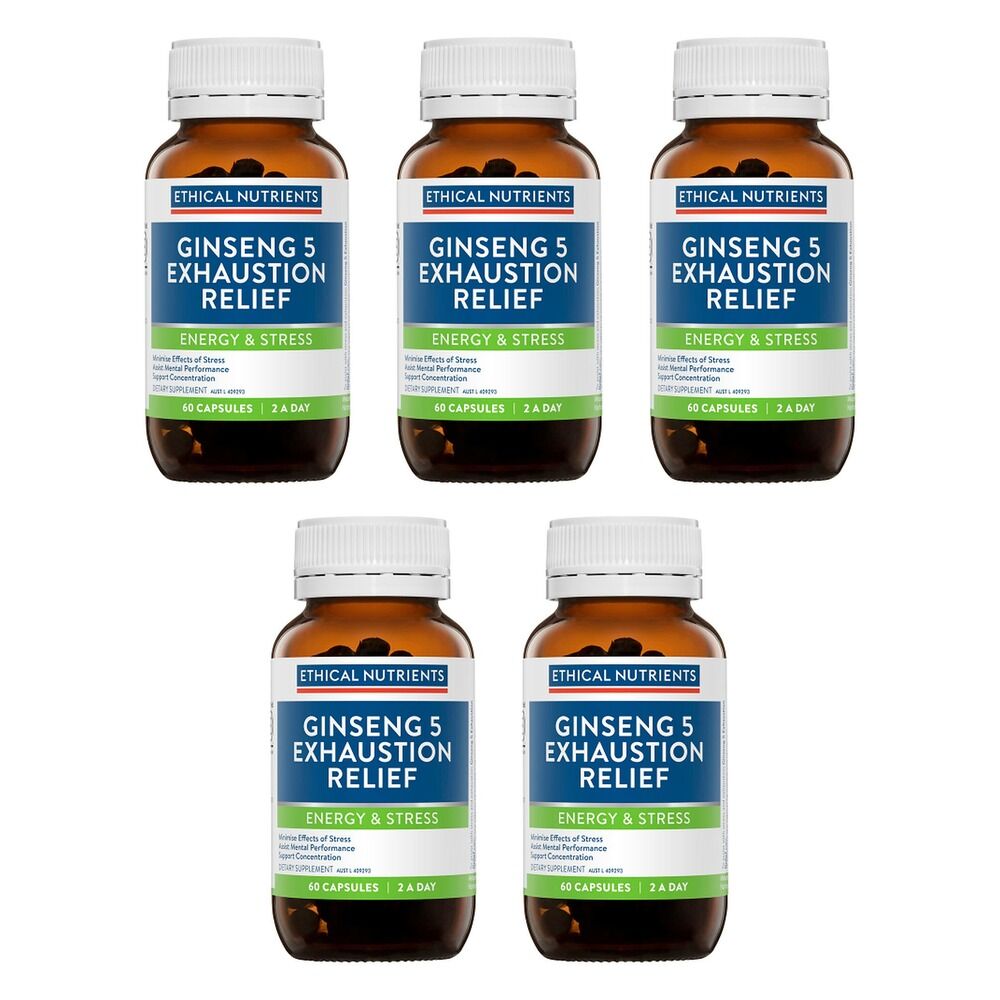 Ethical Nutrients Ginseng 5 Exhaustion Relief Capsules 60 Pack Bundle of 5