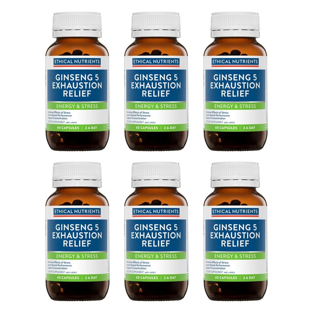 Ethical Nutrients Ginseng 5 Exhaustion Relief Capsules 60 Pack Bundle of 6