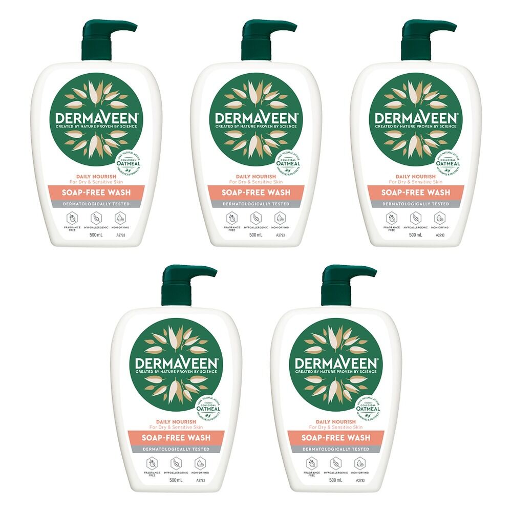 DermaVeen Daily Nourish Soap-Free Wash for Dry & Sensitive Skin 500mL Pack of 5