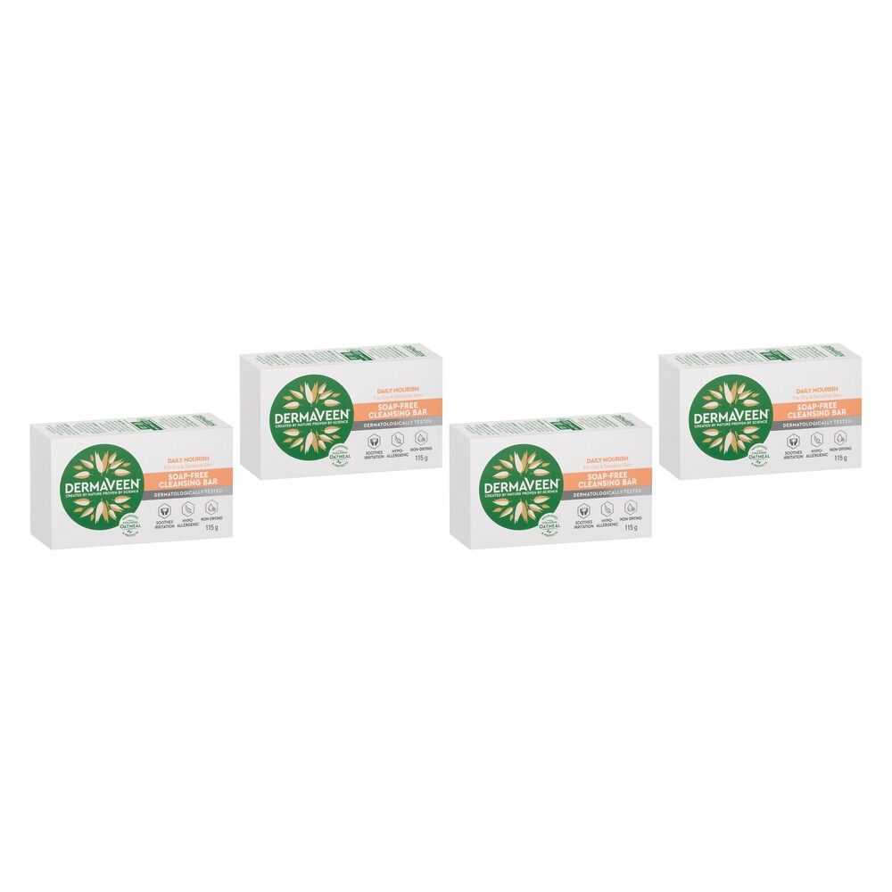 DermaVeen Daily Nourish Soap-Free Cleansing Bar 115g Pack of 4