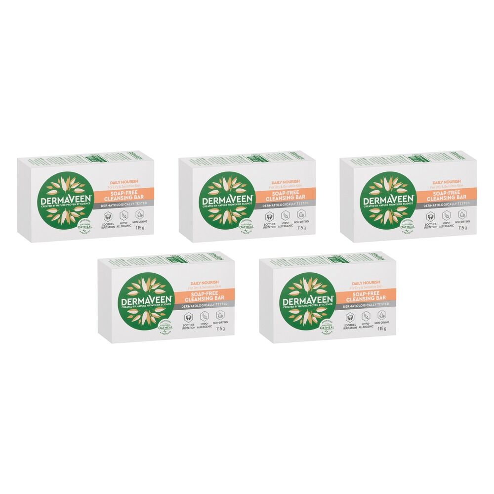 DermaVeen Daily Nourish Soap-Free Cleansing Bar 115g Pack of 5
