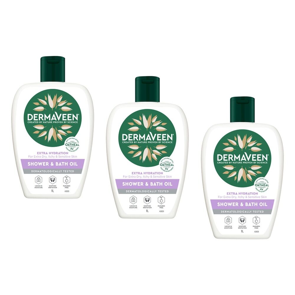 DermaVeen Extra Hydration Shower & Bath Oil for Dry, Itchy & Pack of 3