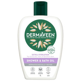 DermaVeen Extra Hydration Shower & Bath Oil for Dry, Itchy & Sensitive Skin 1L