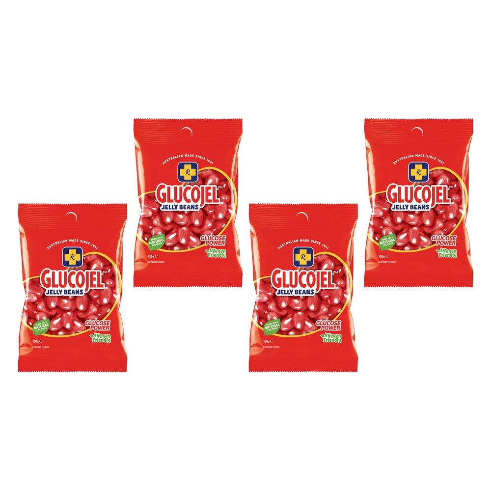 Glucojels Jelly Beans Raspberry Flavour 150g x 36 Bundle of 4