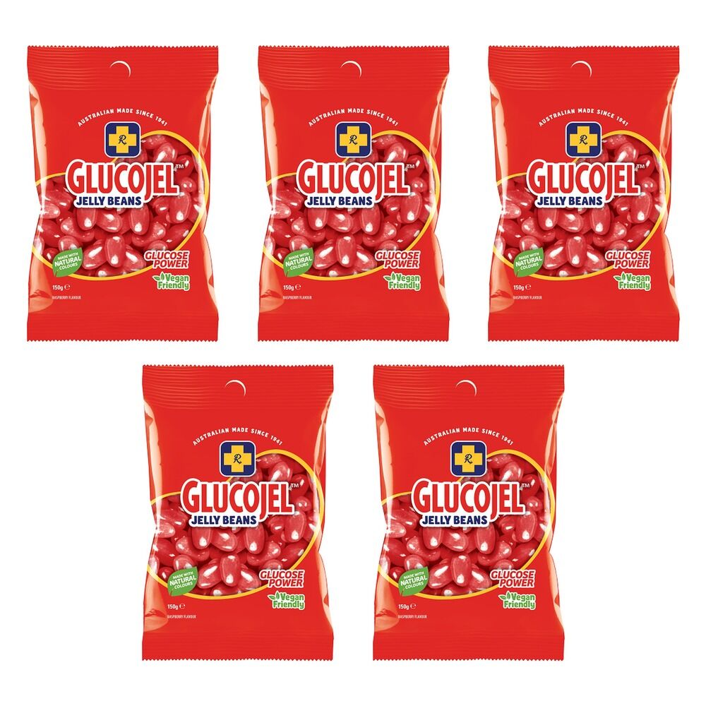 Glucojels Jelly Beans Raspberry Flavour 150g x 36 Bundle of 5
