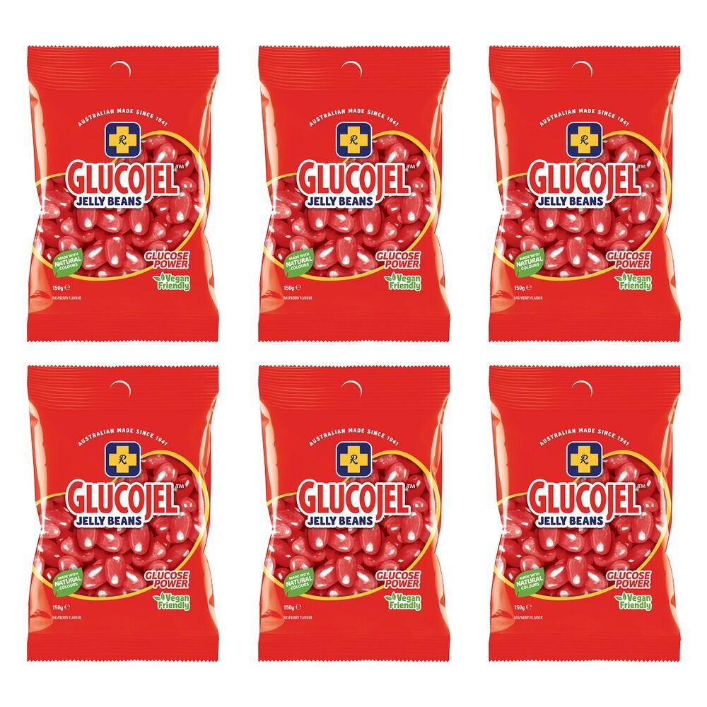 Glucojels Jelly Beans Raspberry Flavour 150g x 36 Bundle of 6
