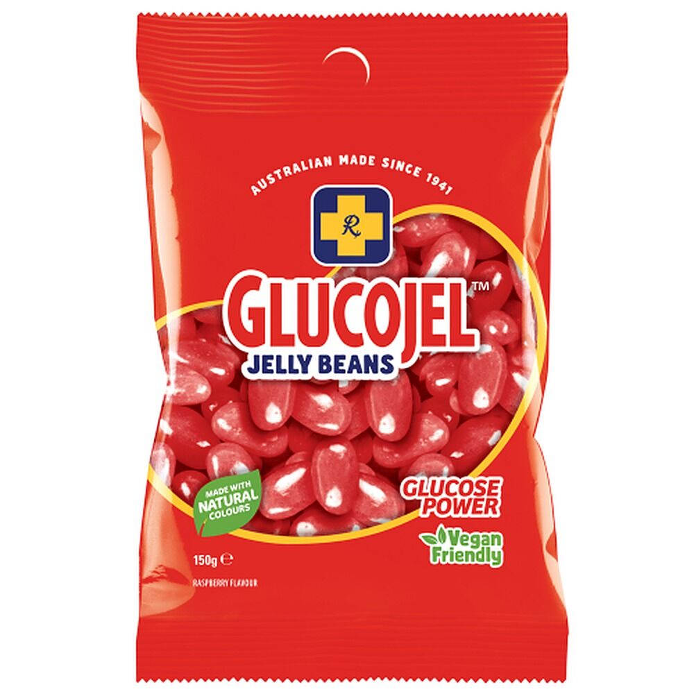 Glucojels Jelly Beans Raspberry Flavour 150g x 36