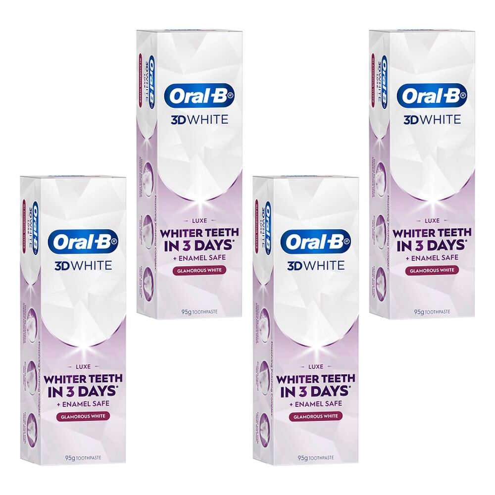 Oral-B 3D White Luxe Glamorous White Toothpaste 95g Pack of 4