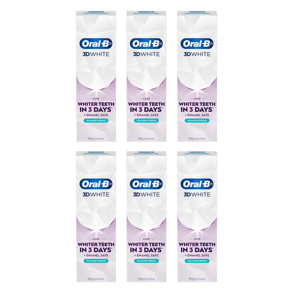 Oral-B 3D White Luxe Diamond Strong Enamel-Safe Toothpaste 95g Pack of 6