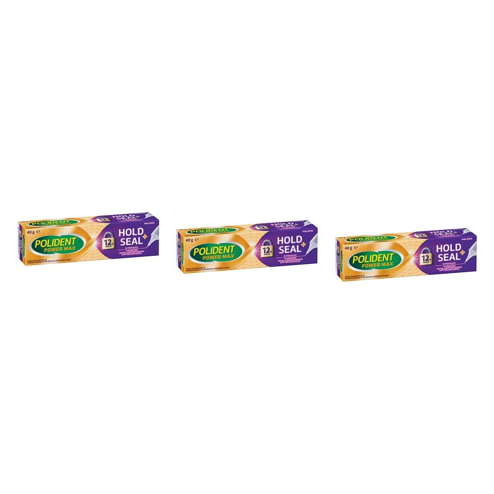 Polident Power Max Hold + Seal Denture Adhesive Cream 40g Pack of 3