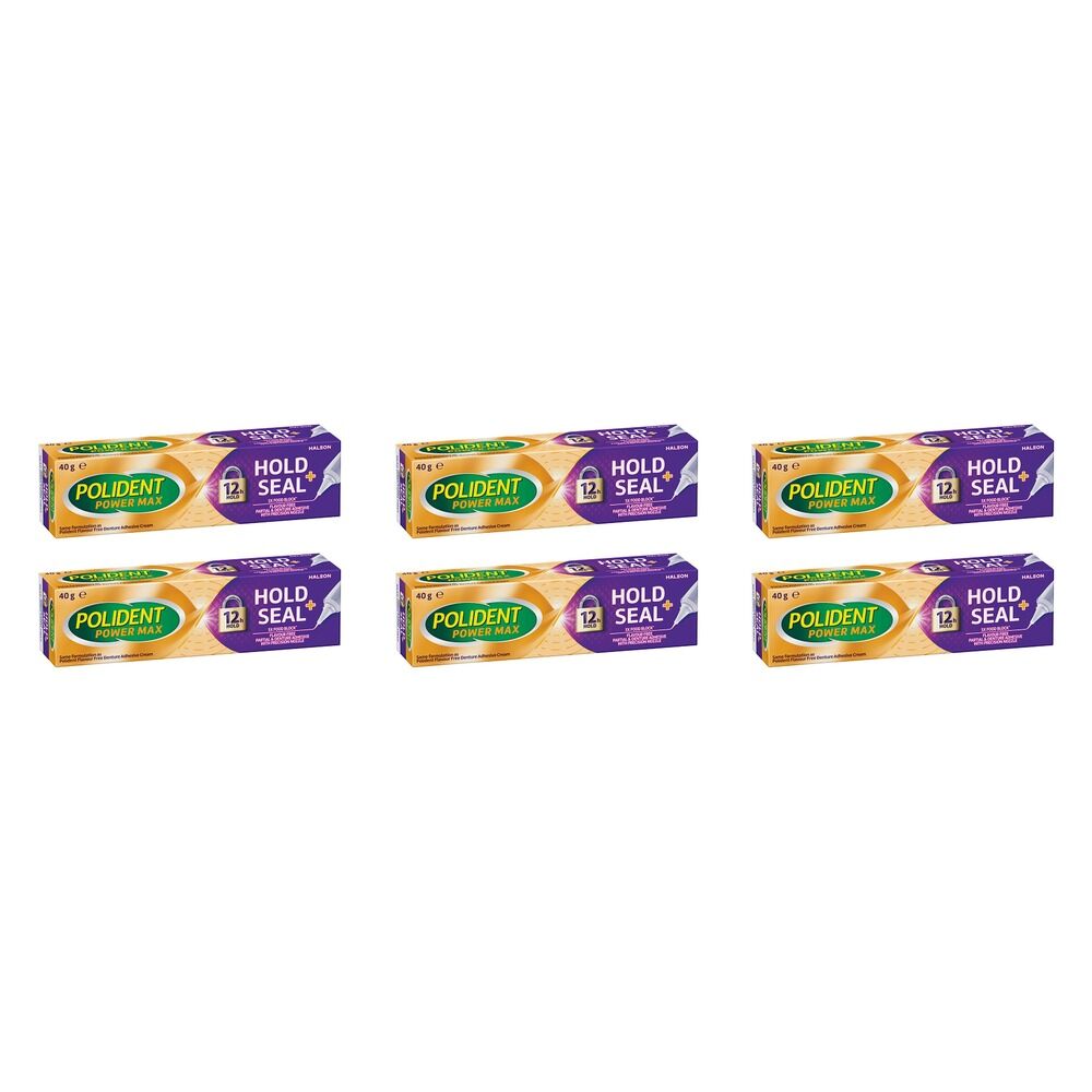 Polident Power Max Hold + Seal Denture Adhesive Cream 40g Pack of 6