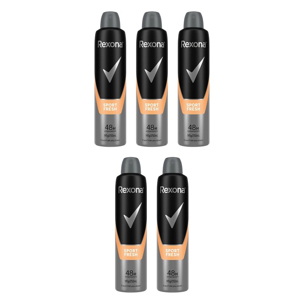 Rexona Men Antiperspirant Aerosol Deodorant Sport Fresh, 250mL Pack of 5