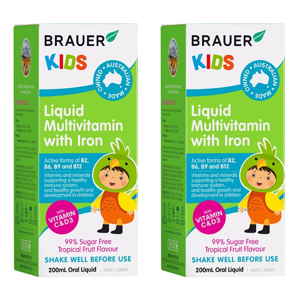 Brauer Kids Liquid Multivitamin with Iron 200mL Pack of 2