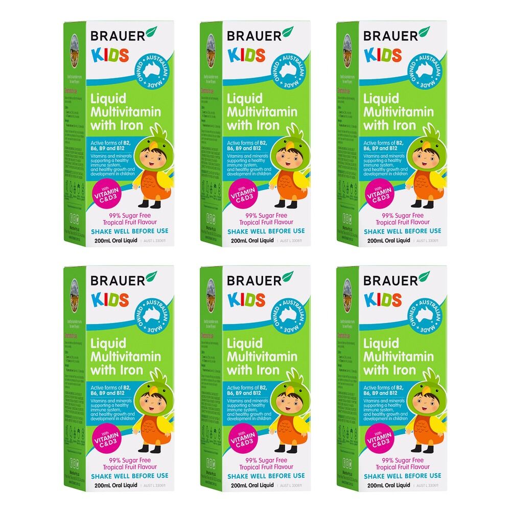 Brauer Kids Liquid Multivitamin with Iron 200mL Pack of 6