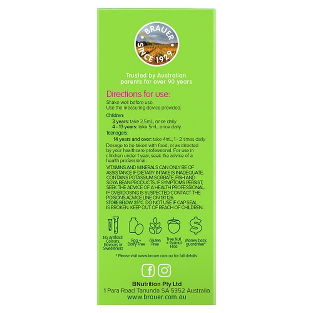 Brauer Kids Liquid Multivitamin with Iron 200mL