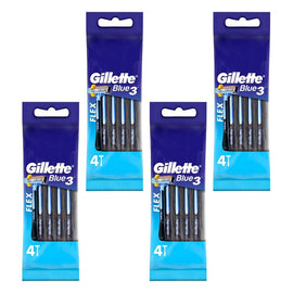 Gillette Blue3 Disposable Shaving Razor 4 Pack Bundle of 4