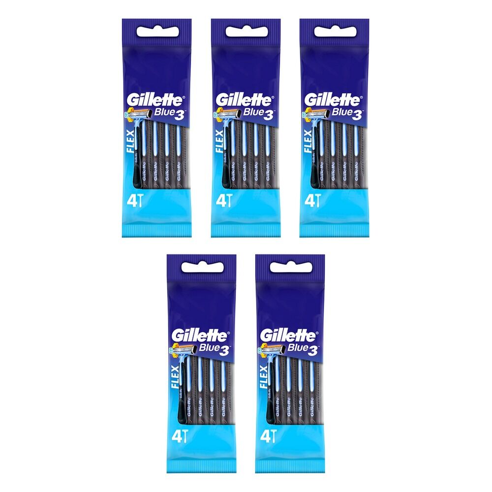Gillette Blue3 Disposable Shaving Razor 4 Pack Bundle of 5
