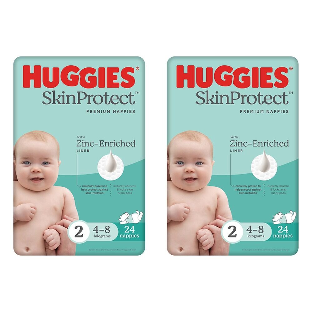 Huggies Skin Protect Nappies Size 2, 24 Nappies x 4 Bundle of 2