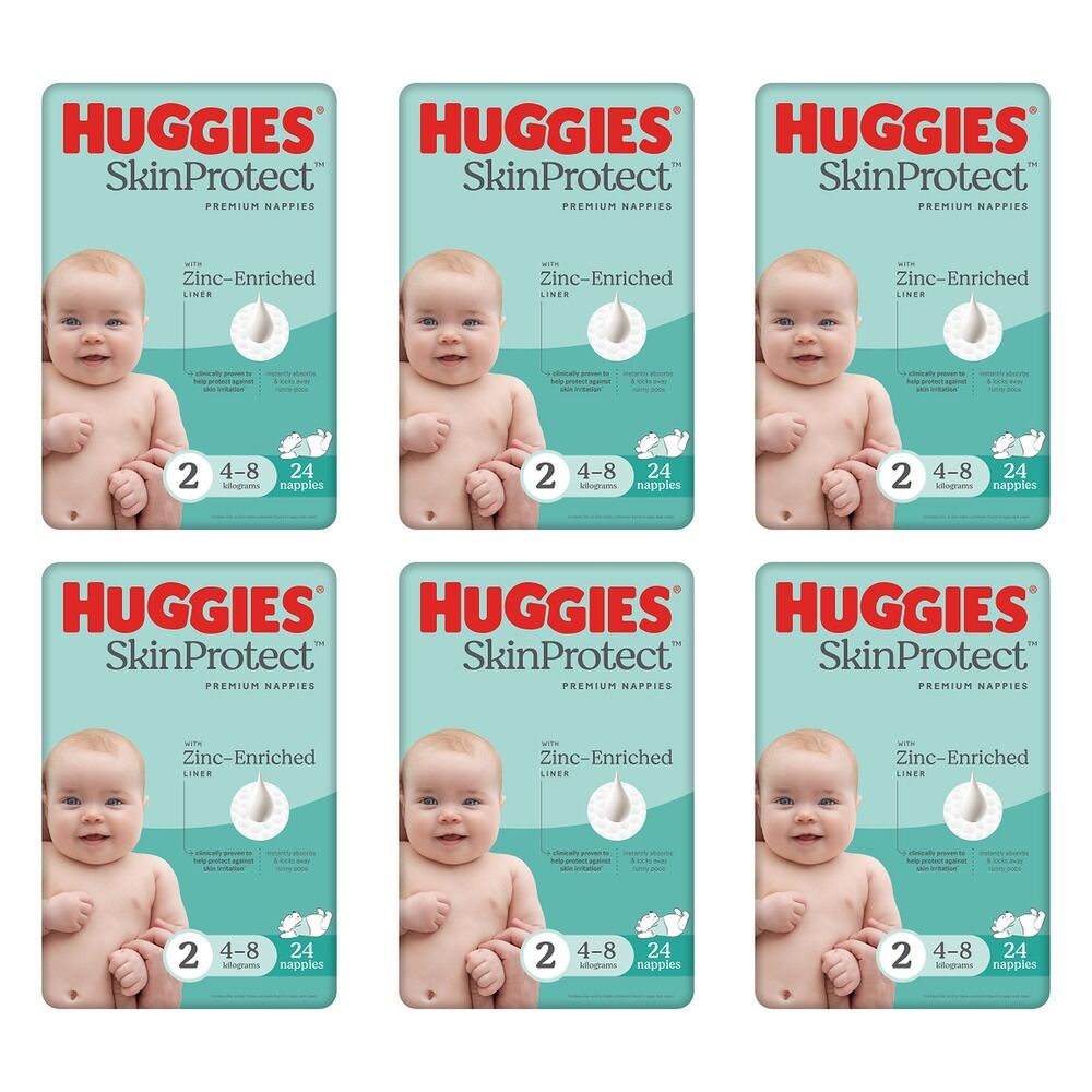 Huggies Skin Protect Nappies Size 2, 24 Nappies x 4 Bundle of 6