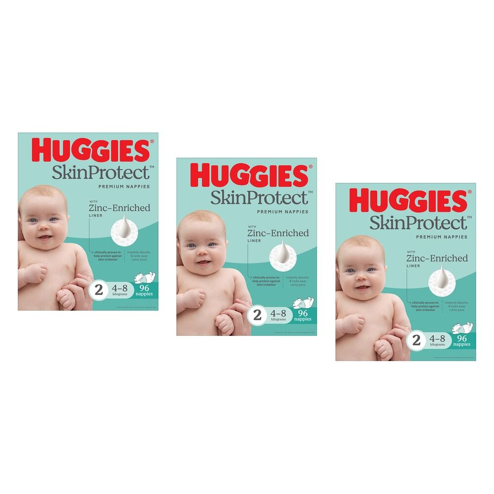 Huggies Infant Nappies Size 2 (4-8kg) 96 Pack Bundle of 3