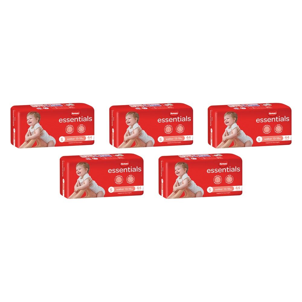 Huggies Essentials Nappies Size 5 (up to 18kg) 44 Pack x 4 Bundle of 5
