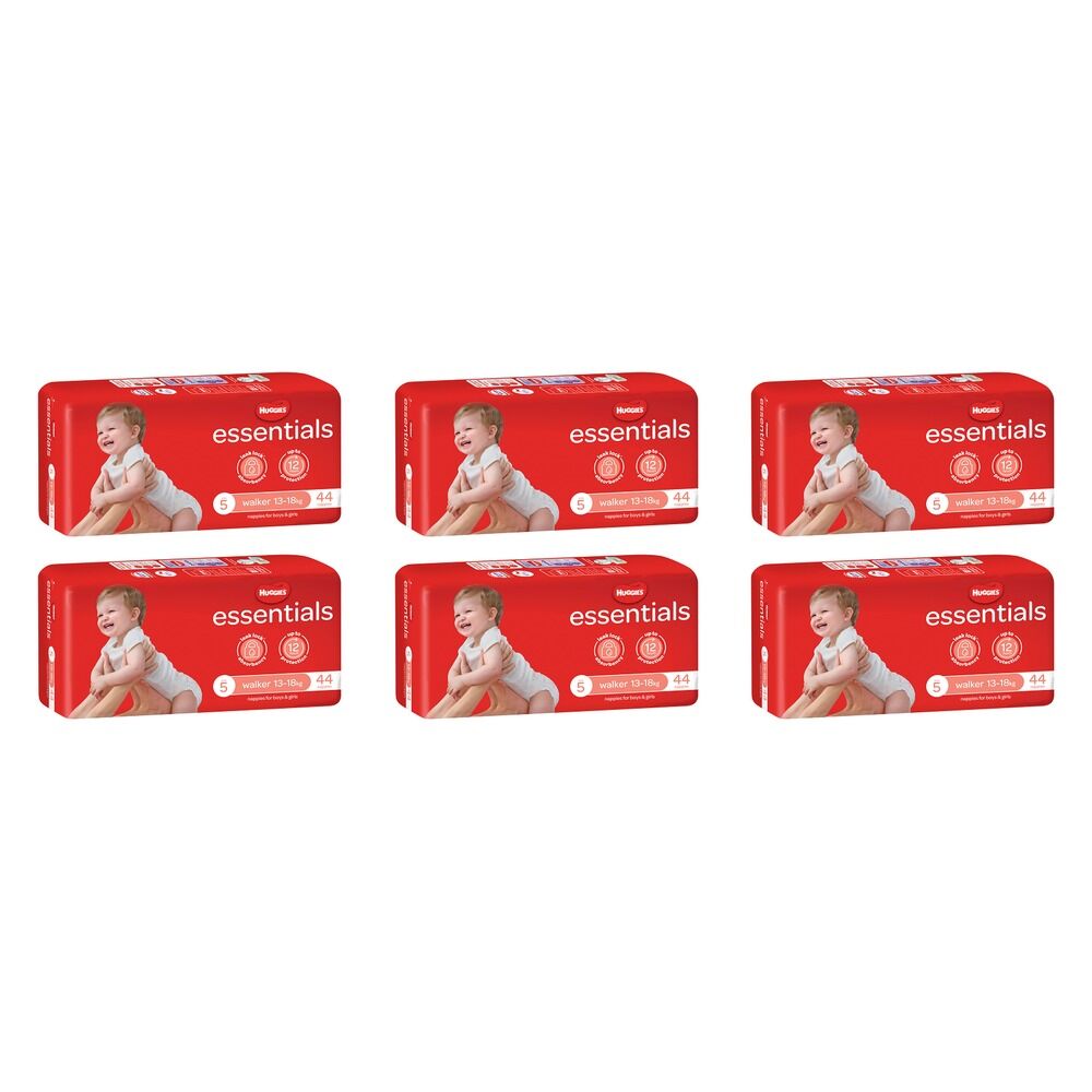 Huggies Essentials Nappies Size 5 (up to 18kg) 44 Pack x 4 Bundle of 6