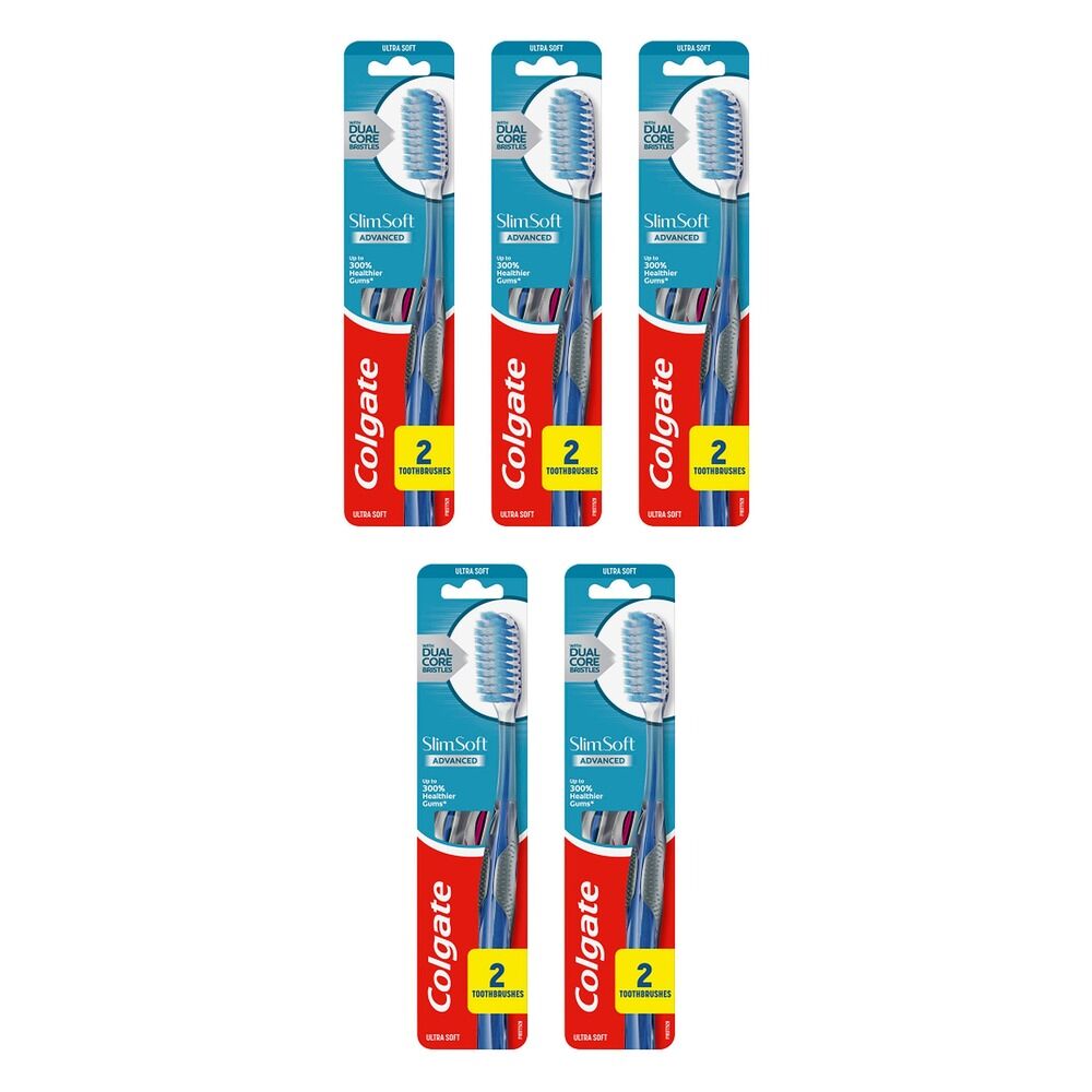 Colgate Slim Soft Advanced Ultra Soft Toothbrush 2 Pack Bundle of 5