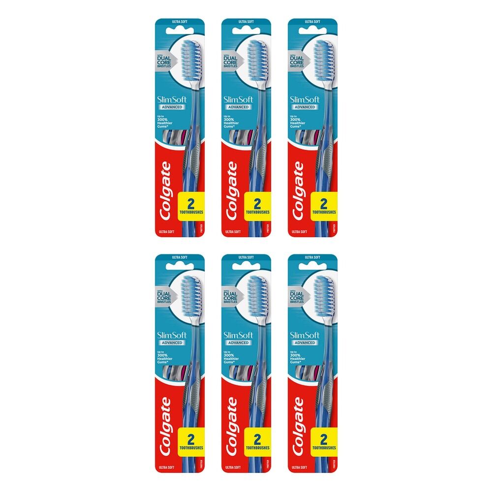 Colgate Slim Soft Advanced Ultra Soft Toothbrush 2 Pack Bundle of 6