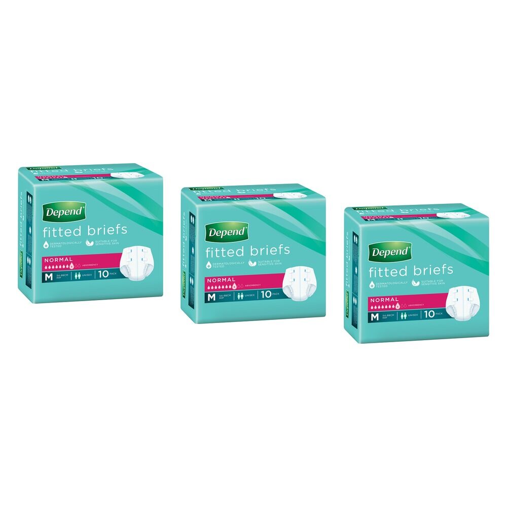 Depend Fitted Briefs Medium 10 Pack x 4 Bundle of 3