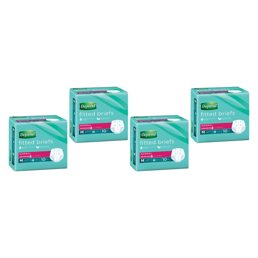 Depend Fitted Briefs Medium 10 Pack x 4 Bundle of 4