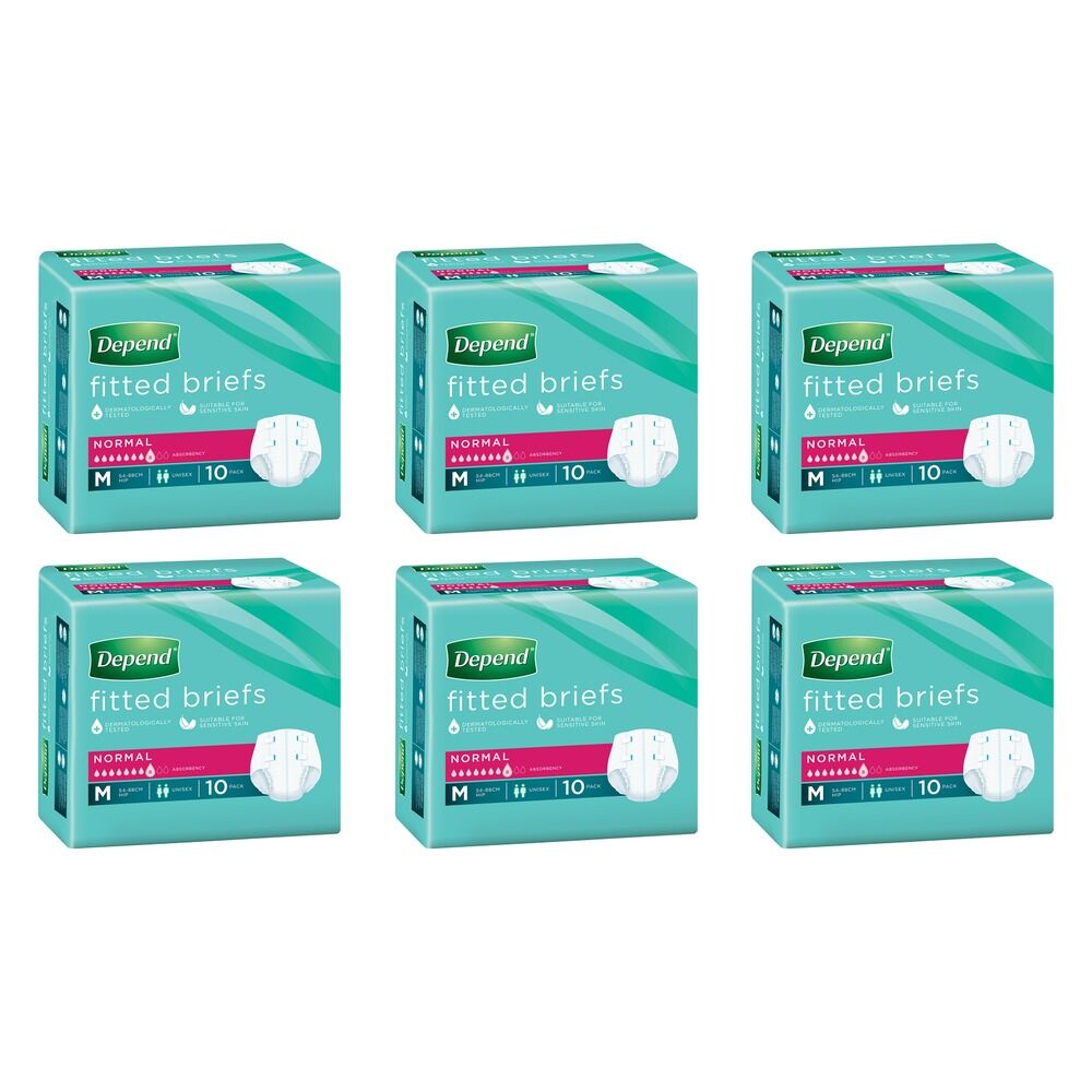 Depend Fitted Briefs Medium 10 Pack x 4 Bundle of 6
