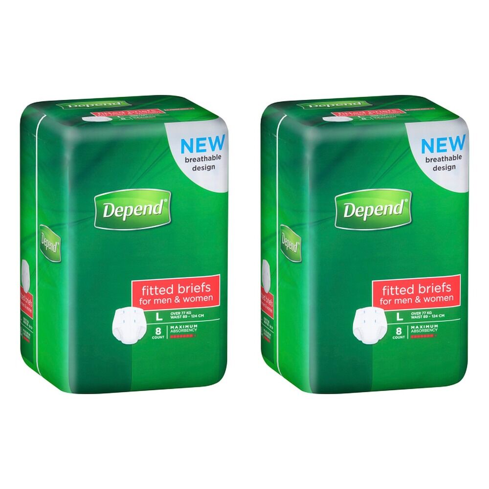 Depend Fitted Briefs Large 8 Pack x 4 Bundle of 2