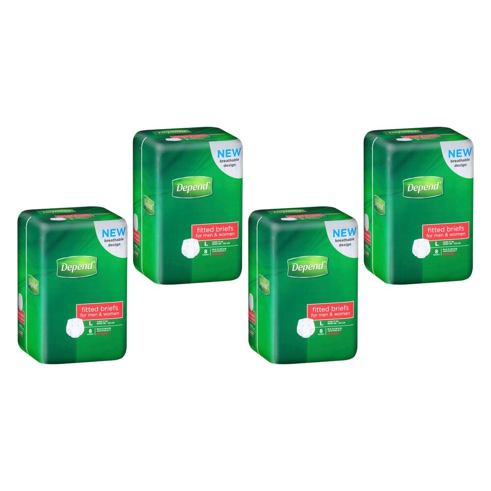 Depend Fitted Briefs Large 8 Pack x 4 Bundle of 4