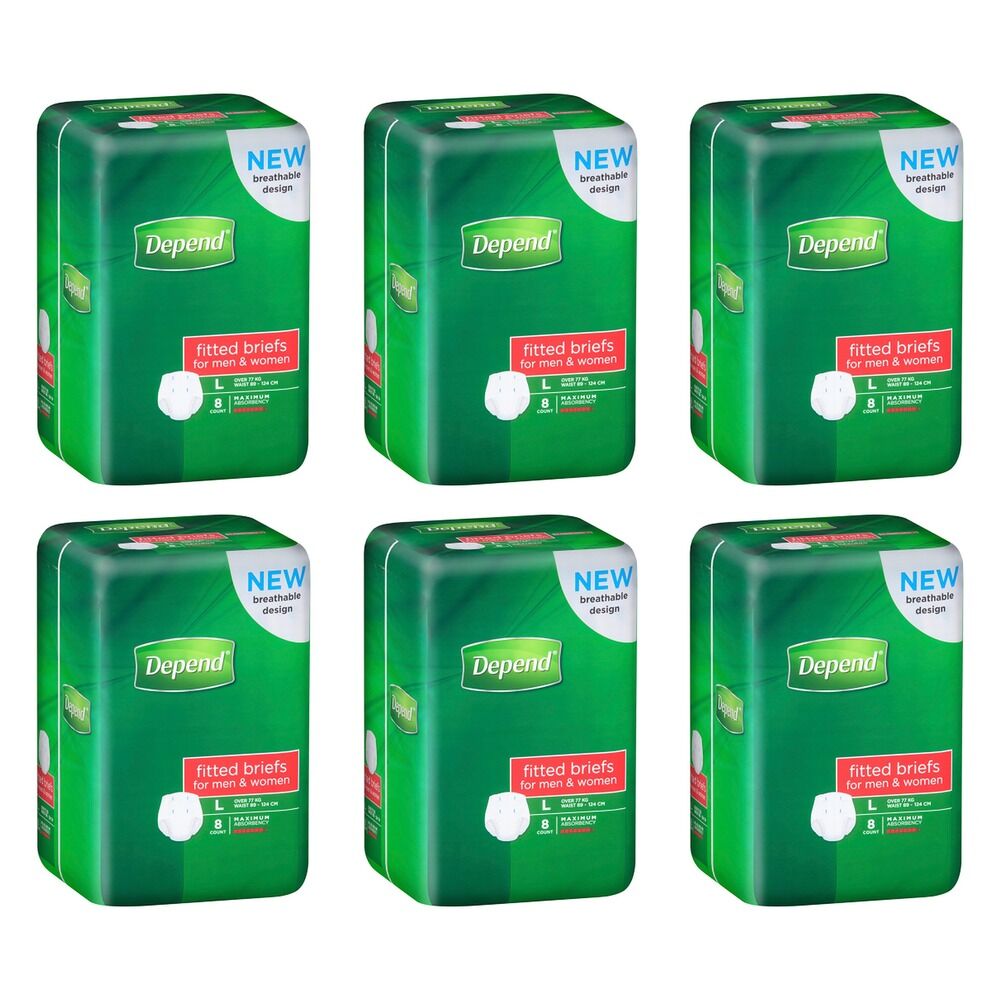 Depend Fitted Briefs Large 8 Pack x 4 Bundle of 6