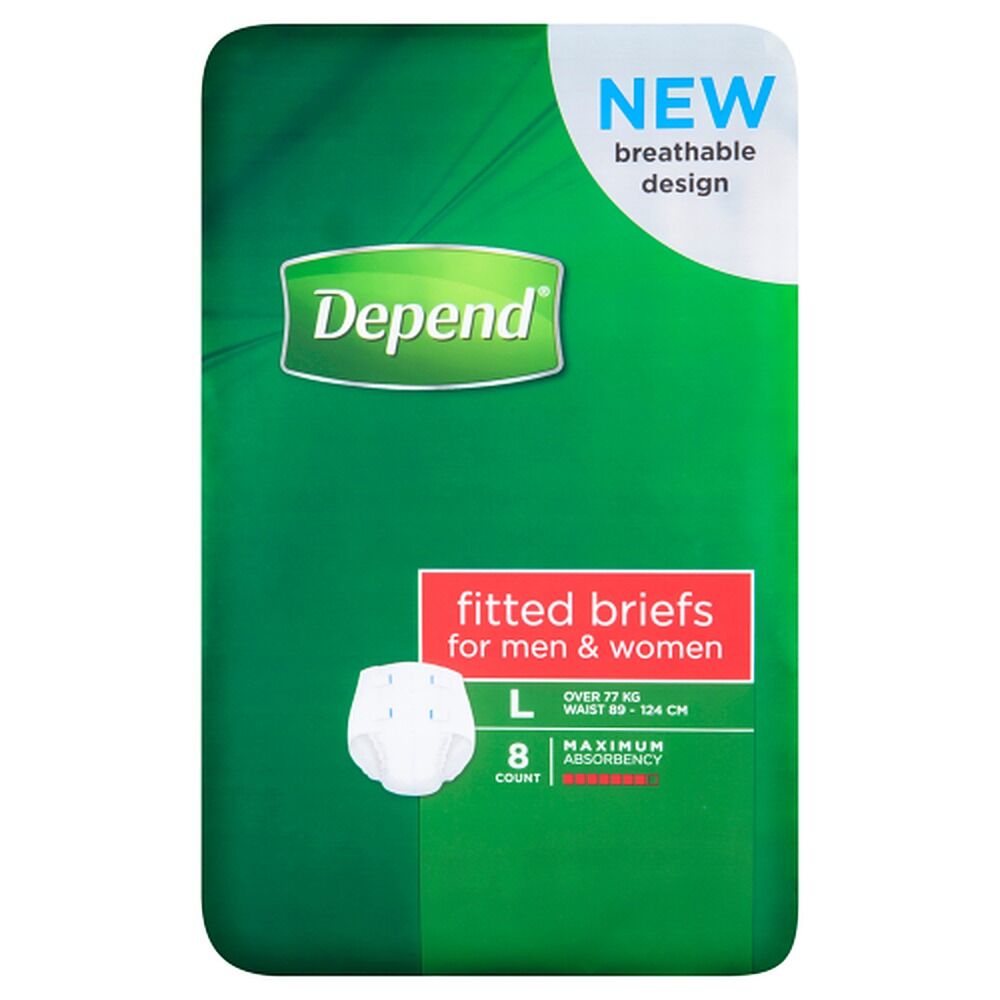 Depend Fitted Briefs Large 8 Pack x 4