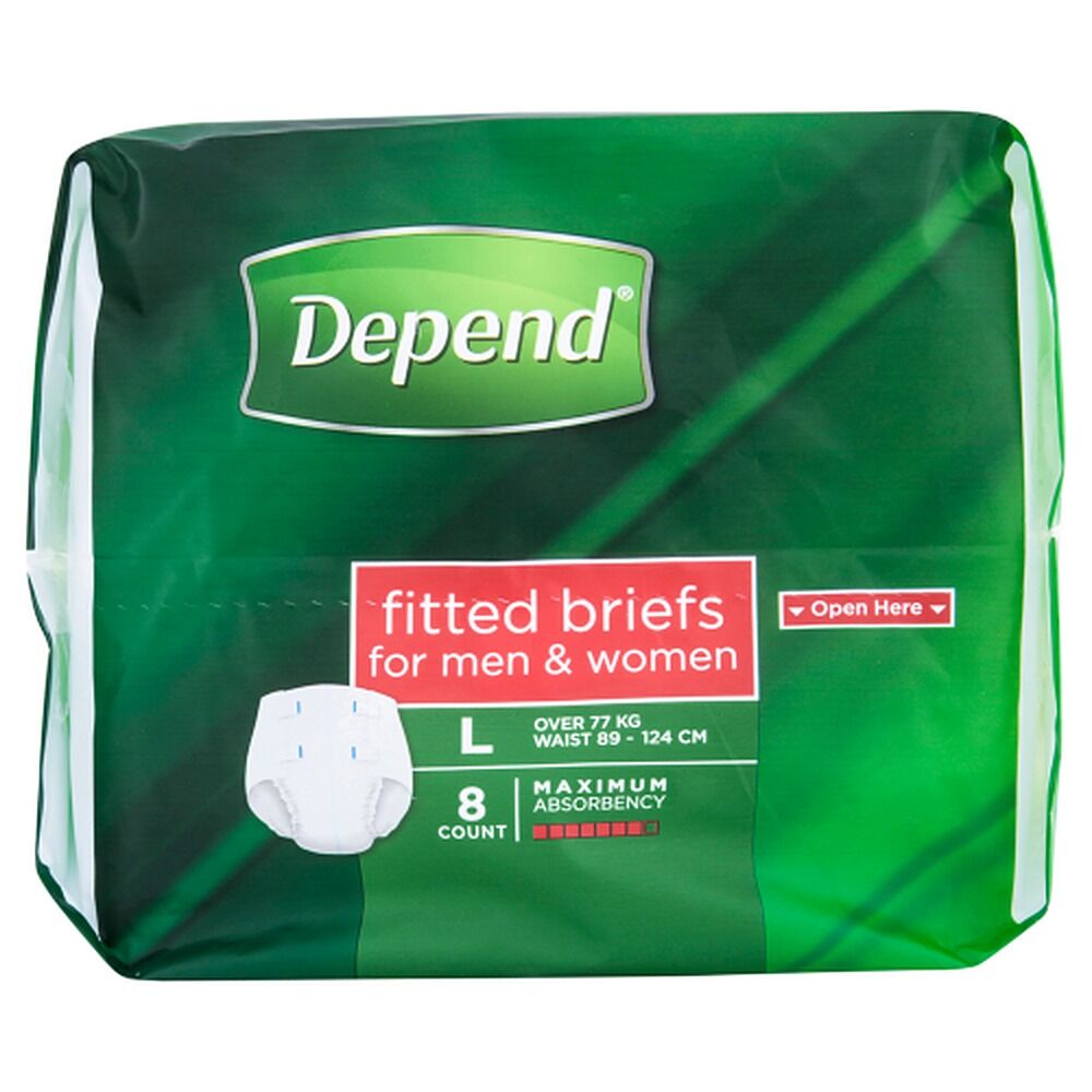 Depend Fitted Briefs Large 8 Pack x 4