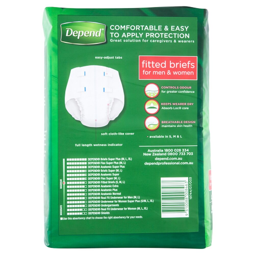 Depend Fitted Briefs Large 8 Pack x 4
