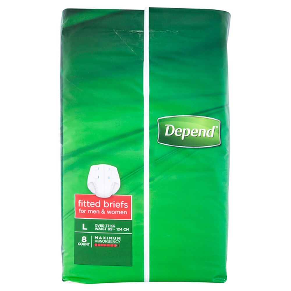 Depend Fitted Briefs Large 8 Pack x 4