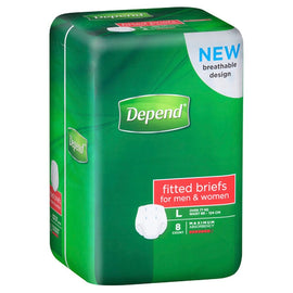 Depend Fitted Briefs Large 8 Pack