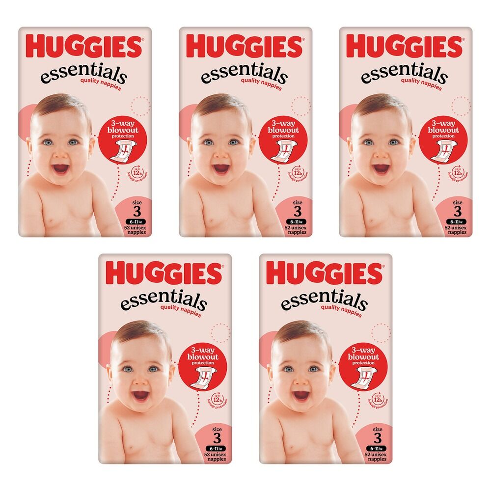 Huggies Essentials Unisex Nappies, Size 3 x 4 Bundle of 5