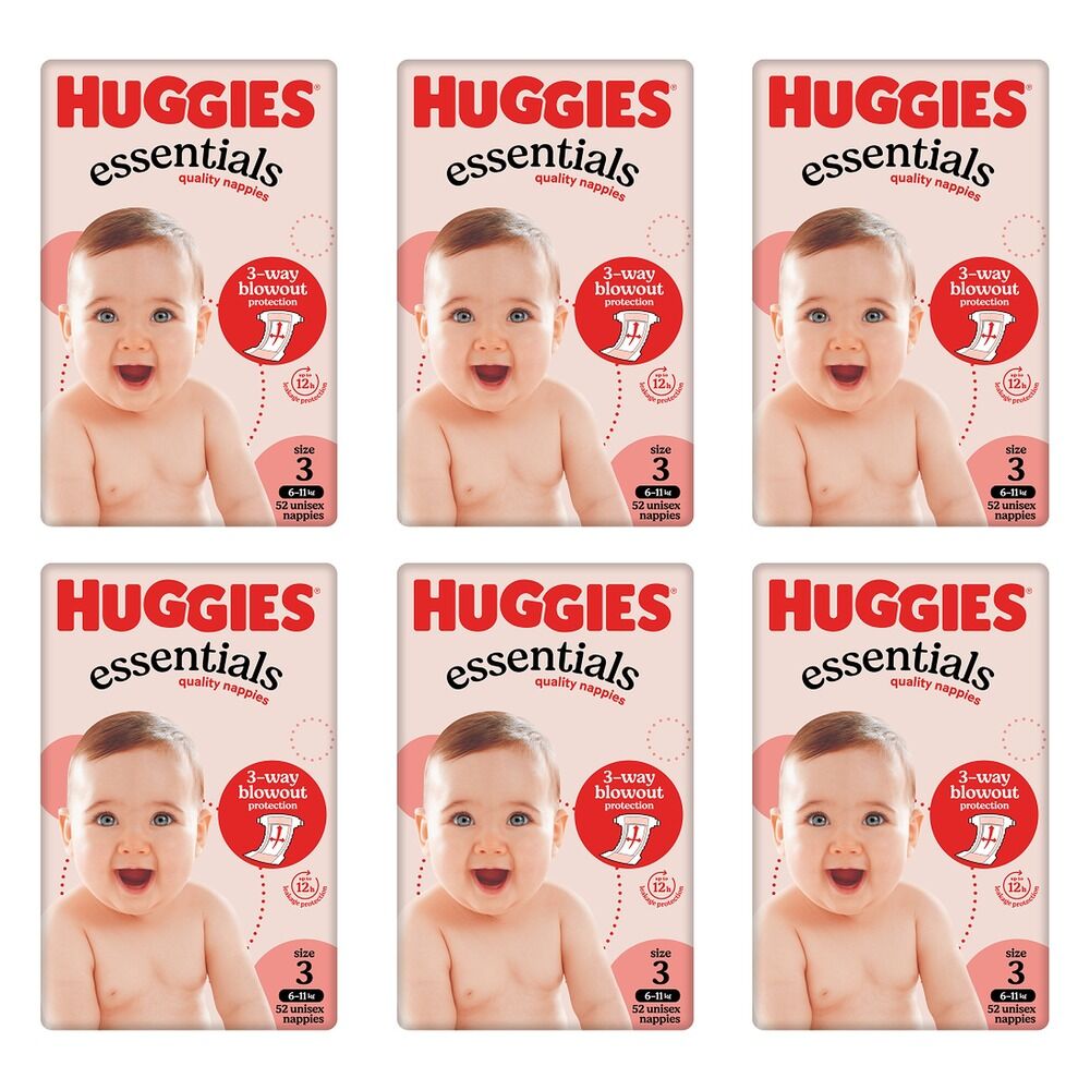 Huggies Essentials Unisex Nappies, Size 3 x 4 Bundle of 6