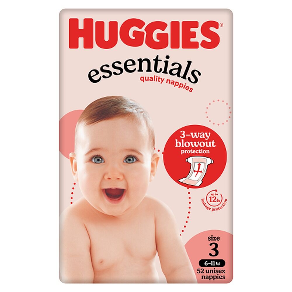 Huggies Essentials Unisex Nappies, Size 3 x 4