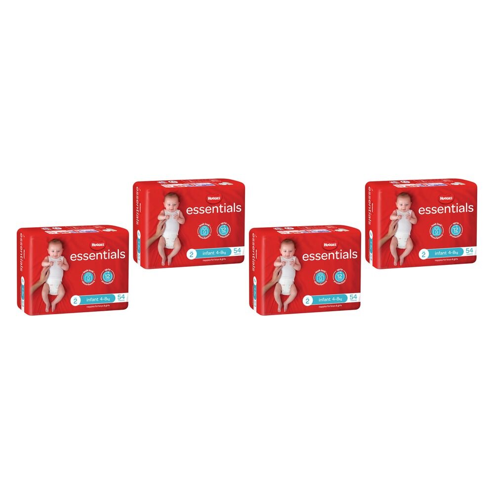 Huggies Essentials Nappies Size 2 (up to 8kg) 54 Pack x 4 Bundle of 4