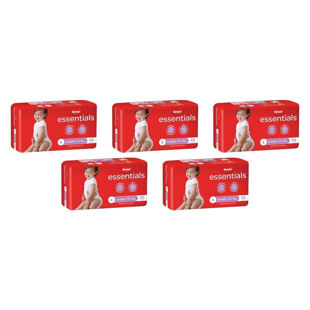 Huggies Essentials Nappies Size 4 (up to 15kg) 46 Pack x 4 Bundle of 5