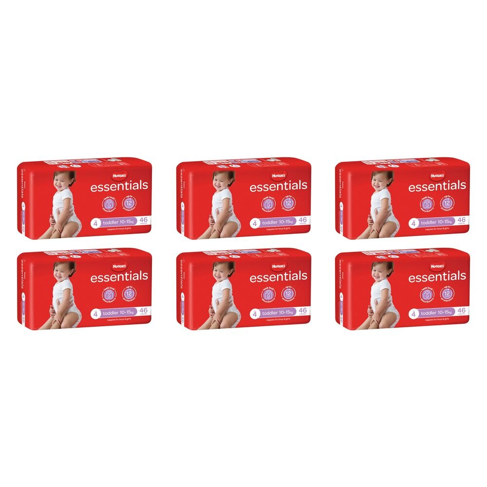 Huggies Essentials Nappies Size 4 (up to 15kg) 46 Pack x 4 Bundle of 6