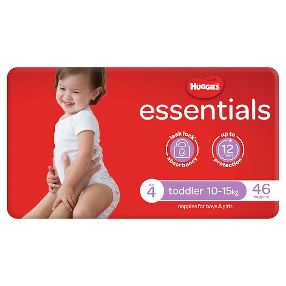 Huggies Essentials Nappies Size 4 (up to 15kg) 46 Pack x 4